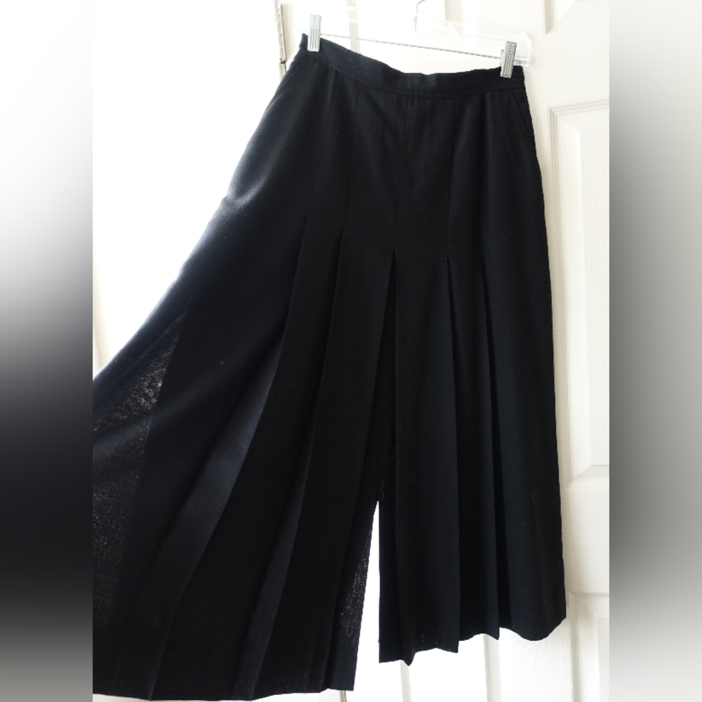 Wool Rallinati Black Wide Pleated Palazzo Pants